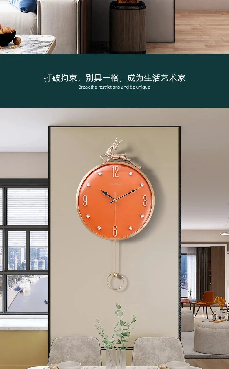13 Inch Auspicious Deer Wall Clock Nordic Brief Design Living Room Decoration Kitchen Mute Clocks Art Wall Watch Home Decor NEW