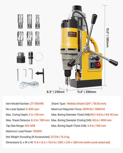 SucceBuy Magnetic Drill Boring Diameter Portable Electric Mag Drill Press Drilling Machine Metal Surface Industrial Improvement