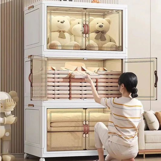 3/4/5 Layers Multifunction Folding Storage Cabinet Closet Organizer With Wheel Stackable Large Capacity Drawer Type Storage Box
