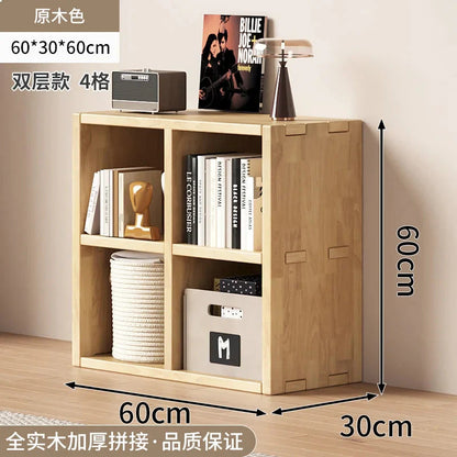 Solid Wood Short Bookshelf Floor Storage Cabinet Grid Organizer Shelf for Living Room Home & Kindergarten Display Unit