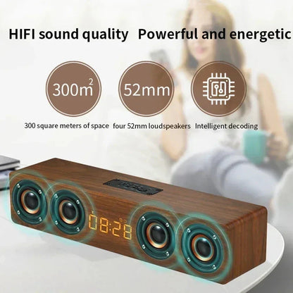 Wooden Soundbar Wireless Bluetooth Speaker Portable Retro Soundbox Subwoofer for TV Computer with FM Radio TF Card USB Boom Box
