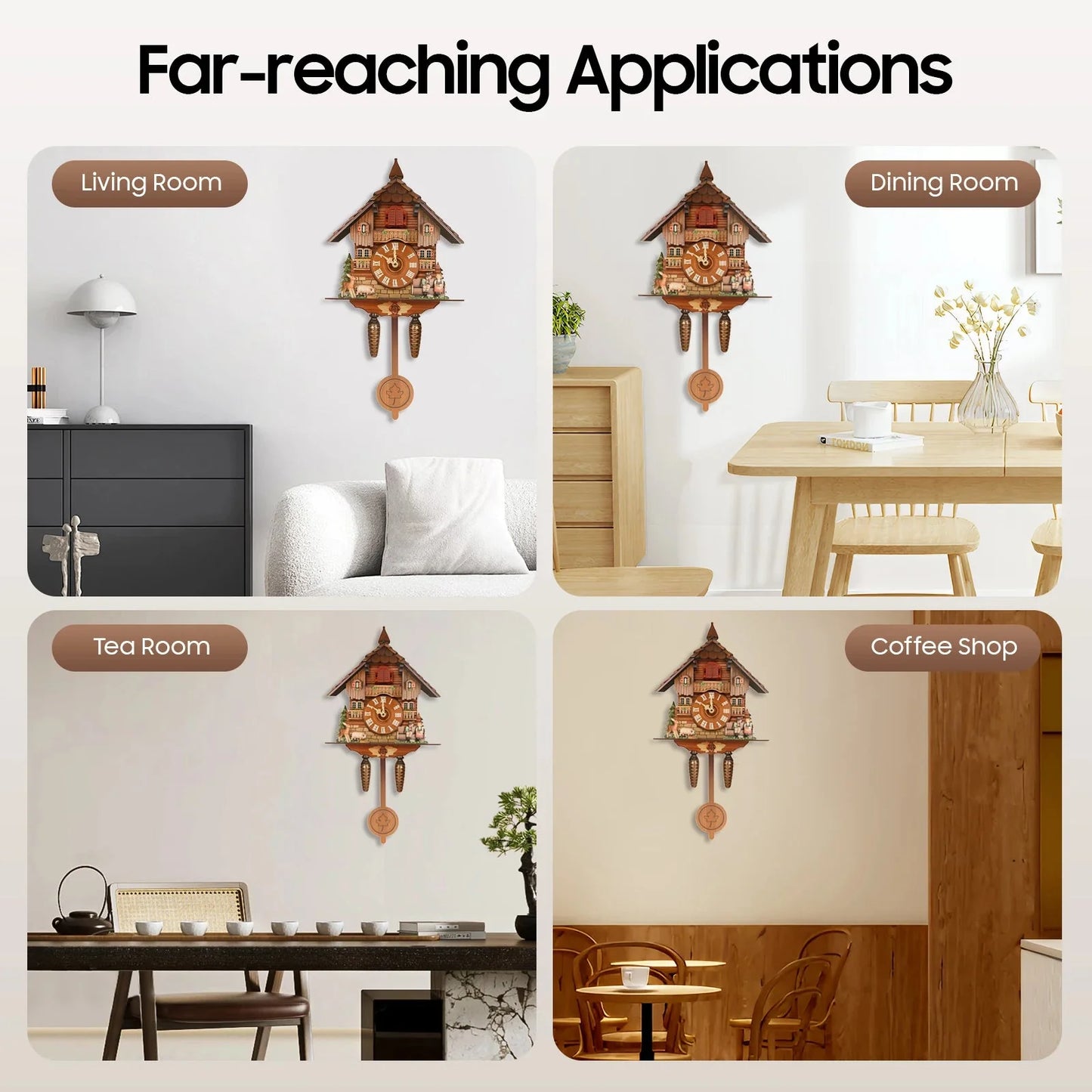 Wall Mount Clock Cuckoo Clock, Wood Cuckoo-Clock 7:00-21:00 Chime Time 25*10*50cm Pointers+Time Scales Display
