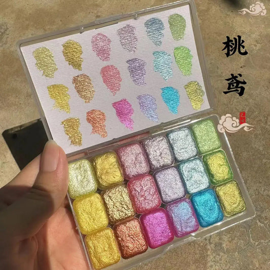 Master Grade 16 Colors Pearlescent Solid Watercolor Paint Mineral Nail Art Flower Painting Dyeing Tool Thangka ES