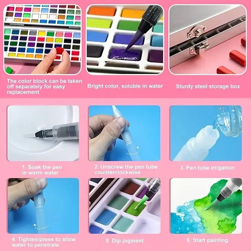 Watercolor Paint with Brushes, Professional Palette,Vibrant Travel Art Kit for Adults and Artists, Watercolor Painting Supplies