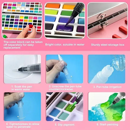 Watercolor Paint with Brushes, Professional Palette,Vibrant Travel Art Kit for Adults and Artists, Watercolor Painting Supplies