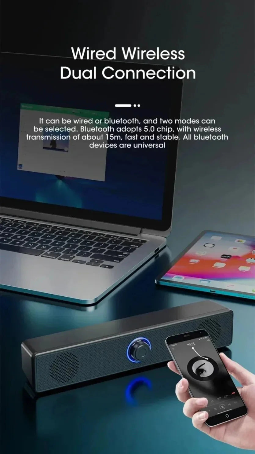 XIKCU Wireless Bluetooth and PC Soundbar Wired Speaker USB Powered Soundbar for TV Pc Laptop Home Theater Surround Audio System