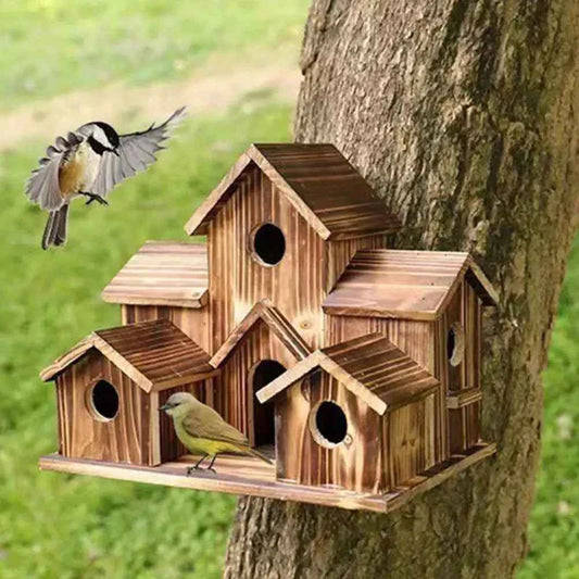 20*15cm Bird Houses For Outside Wooden Hummingbird Nest Bird Feeder Outdoor Birdhouse With 6 Rooms For Garden Courtyard Decor