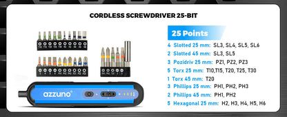 Cordless Electric Screwdriver Rechargeable 1500mAh Lithium Battery Mini Drill 4V Power Tools Set 25pcs Bits Maintenance Repair