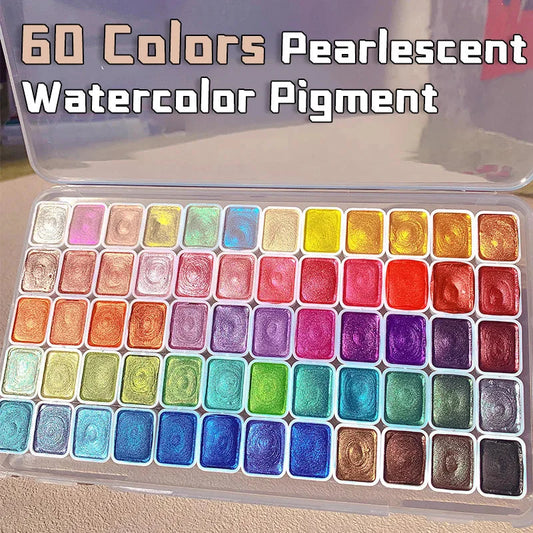 20/24/60/72 Colors Pearl Watercolor Pigment,Metallic,Shimmer,Glitter Solid Paint Mini Travel Portable Kit for Painting,Writing