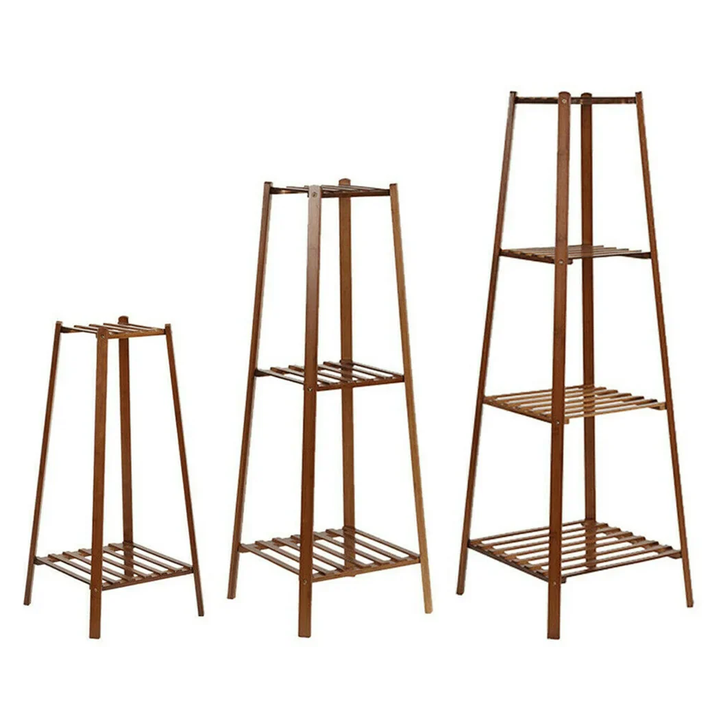 Tiered Bamboo Plant Pot Holder Tall Plant Display Shelf Flower Stand Indoor
