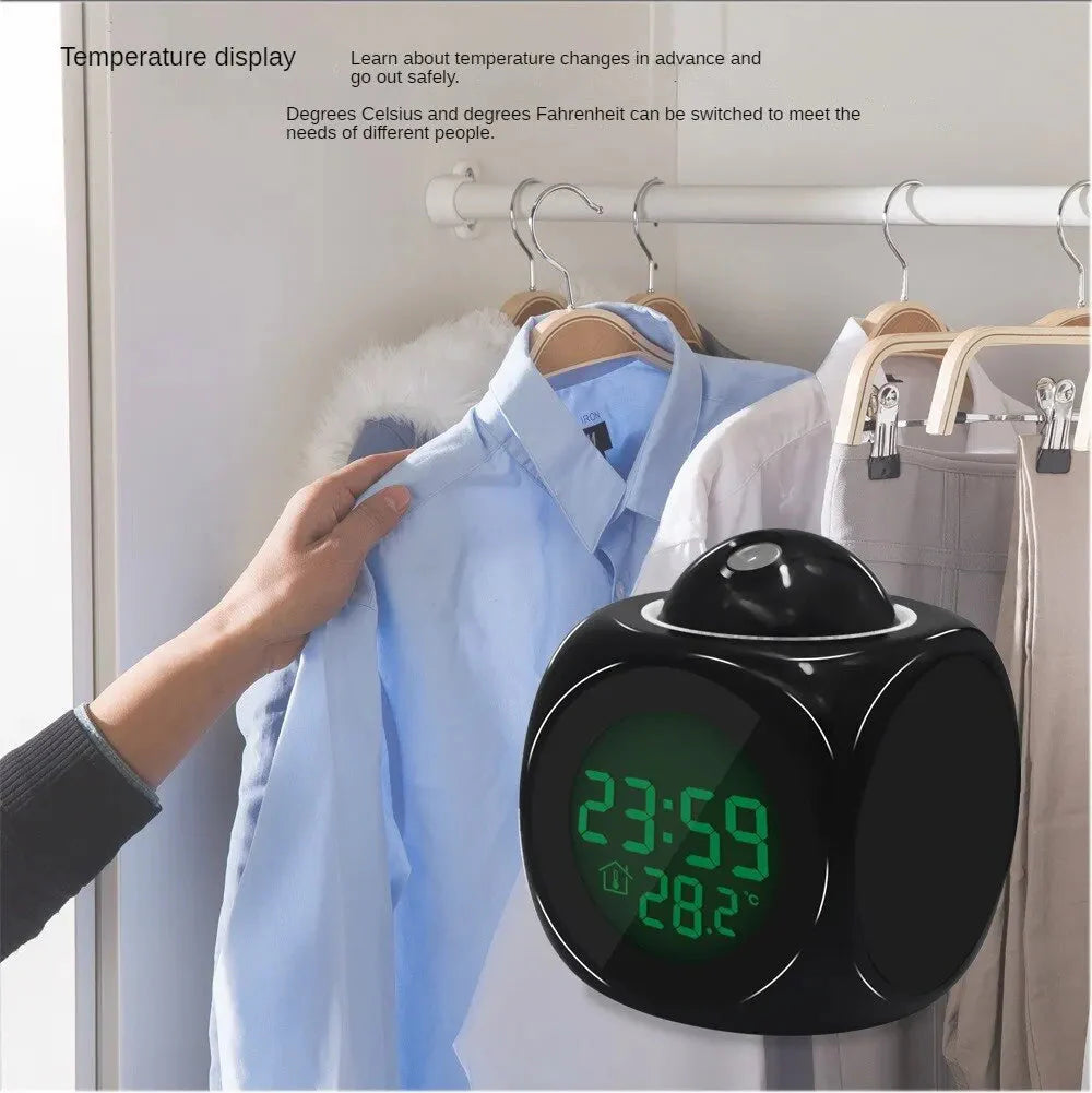 1PCProjection Alarm Clock Ceiling Display Snooze Desk Table Clock Voice Multifunction Digital Projection Clock Temperature Displ