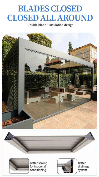 VMotorized Retractable Roof Pergola - Automatic PVC Gazebo & Metal Folding Roof System