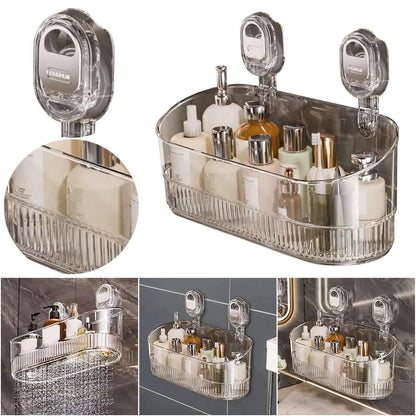 Hanging Shower Shelf Suction Storage Box Large Capacity & Strong Load-Bearing Removable Shower Basket Suction Cup for Bathroom