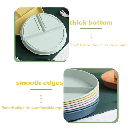 23cm Sub-grid Plate Fat-reducing Sub-plate Children's Tableware Three-grid Rice Plate Separated Dessert Breakfast Plate Kitchen