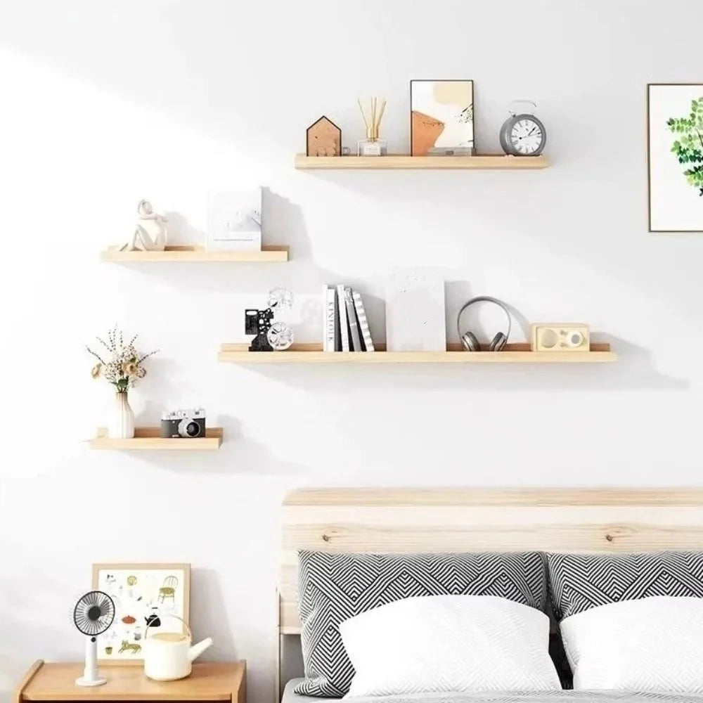 Space Saving Wooden Floating Shelf Minimalist Style Decorative Display Stand Rustic Bookshelf Organizer Living Room