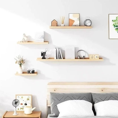Space Saving Wooden Floating Shelf Minimalist Style Decorative Display Stand Rustic Bookshelf Organizer Living Room