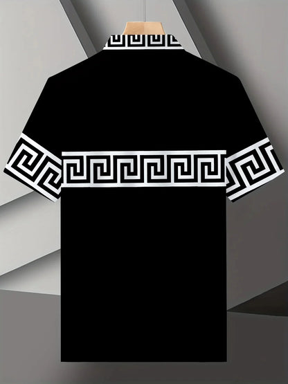The new men's short-sleeved POLO shirt for summer 2025 features a casual fashionable and comfortable 3D striped pattern print