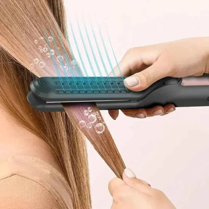 2 In 1 Hair Curling Iron With Cooling Air Hair Straightener Curler 220°C Dual Voltage Ceramic Glazed Plate Flat Irons
