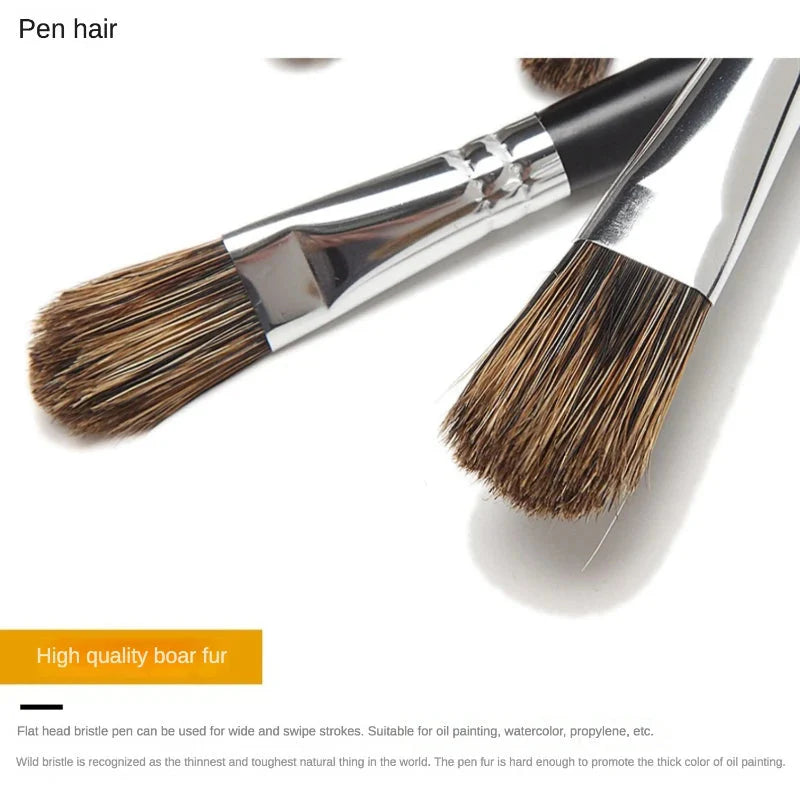 6pc new concept paintbrush wild boar mane oil painting brush water powder acrylic nail round head long black pole paintbrush set