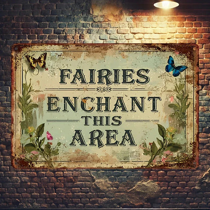 Enchanted Fairy Garden Metal Sign (8"x12") - Whimsical Wall Art with Butterflies & Flowers for Magical Home Decor