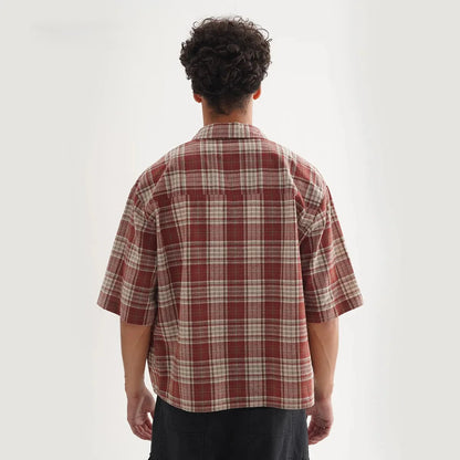 ‌Plaid Short Sleeve Shirt for Men‌ Casual Button Down,Lightweight Breathable Fabric,Trendy Streetwear,Summer Open Front Top