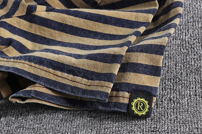 High Quality 100% Cotton Striped T Shirts for Men Summer Short Sleeve Distressed Washed Tees 24ss Y2k Youth Male Streetwear Tops