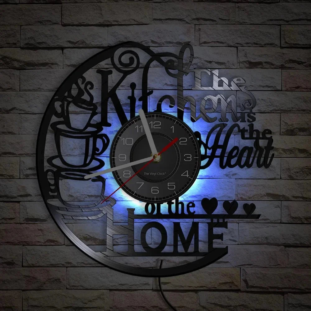 The Kitchen The Heart Of The Home Inspired Vinyl Record Clock Modern Design Vinyl Wall Watch Kitchen Decor Noiseless Timepieces