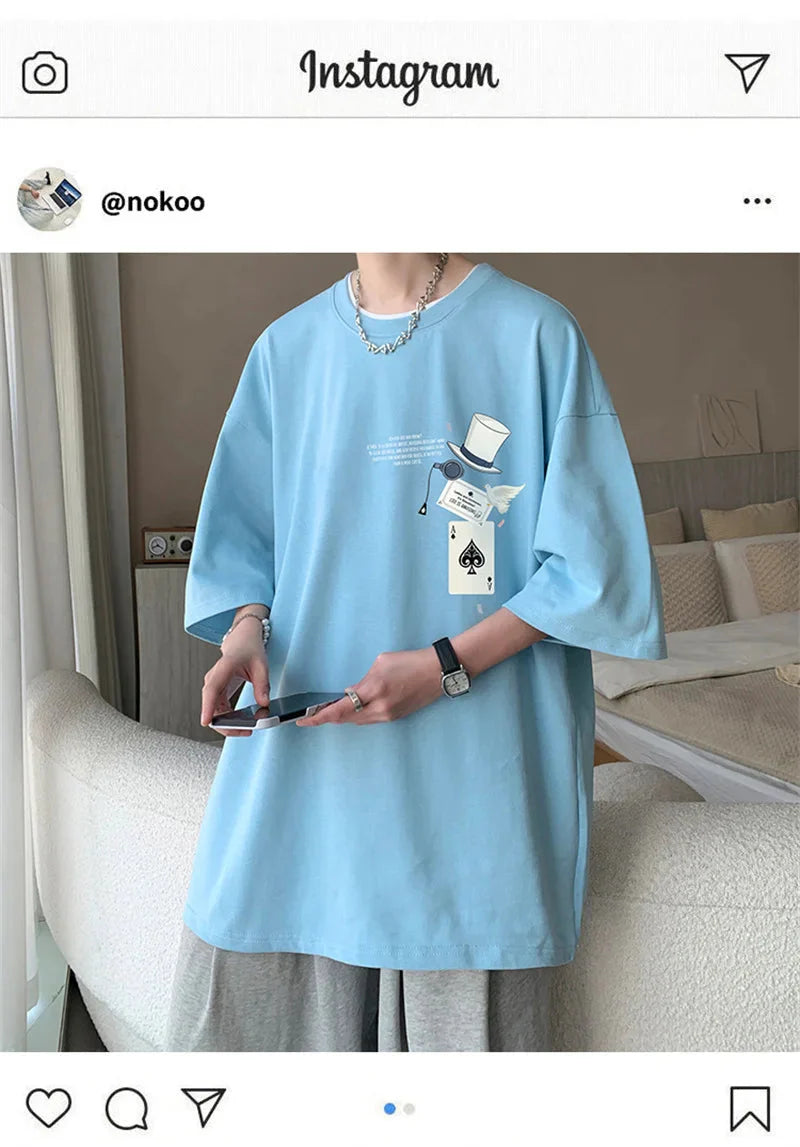 Men's Cotton T-shirts White 5XL Fashion Mens Oversized T Shirt Funny Print Summer Casual Wear Tee Shirts for Men Male Clothes