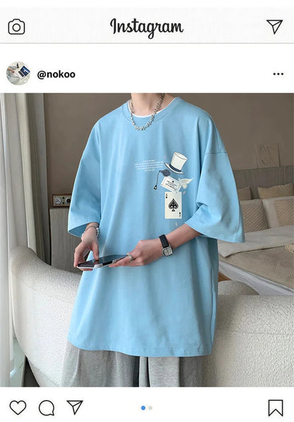 Men's Cotton T-shirts White 5XL Fashion Mens Oversized T Shirt Funny Print Summer Casual Wear Tee Shirts for Men Male Clothes