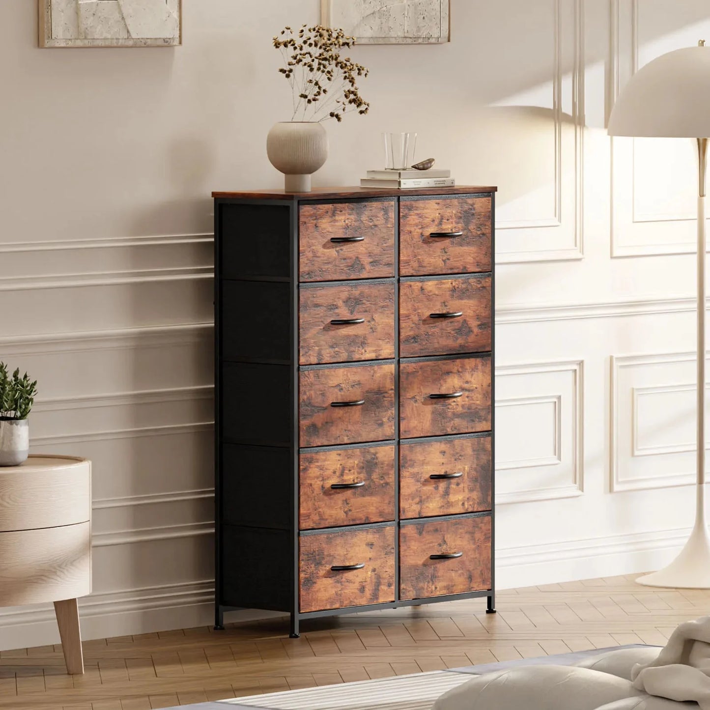 Dresser for Bedroom Storage Drawers, Fabric Storage Tower with 2/4/5/6/7/8/9/10 Drawers Sturdy Metal Frame