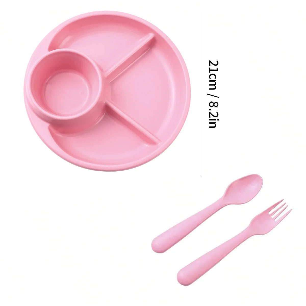 Reusable Round Plastic Divided Dinner Plate With Fork Spoon Salad Plate Dishes Student Kid Food Plate Dishwasher&Microwave Safe