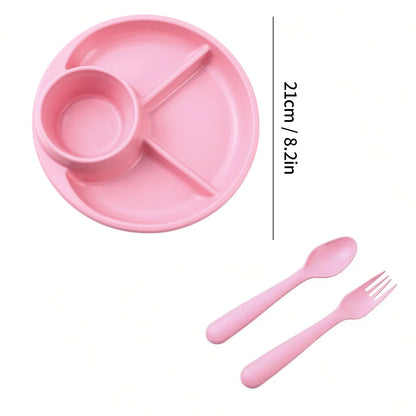 Reusable Round Plastic Divided Dinner Plate With Fork Spoon Salad Plate Dishes Student Kid Food Plate Dishwasher&Microwave Safe