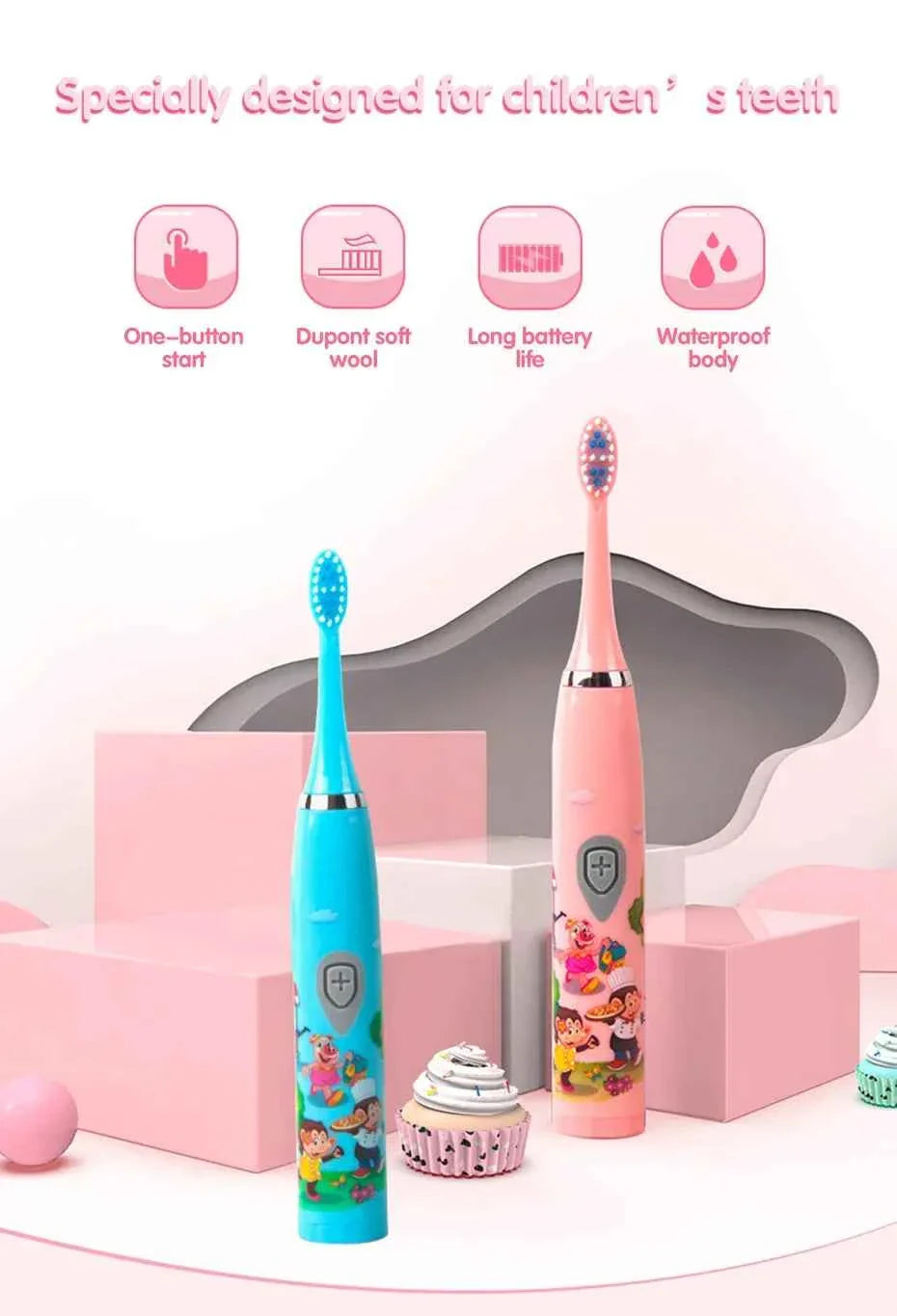Children Electric Toothbrush USB Rechargeable Colorful Cartoon Brush Ultrasonic Smart Timer Soft Hair Tooth Brush Oral Cleaning