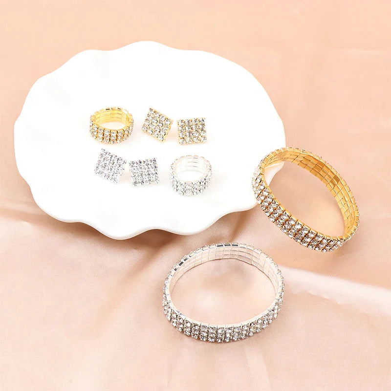 4Pcs/set Bridal Jewelry Set Necklace Bracelets Ring Earrings Set Super Gorgeous Luxury Shiny Fashion Jewelry Party Gift