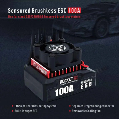 ROCKET-RC 100A ESC Sensored Brushless Electric Speed Controller 2-3S for 1/10 RC Drift Car 380/390/540 Sensored Brushless Motor