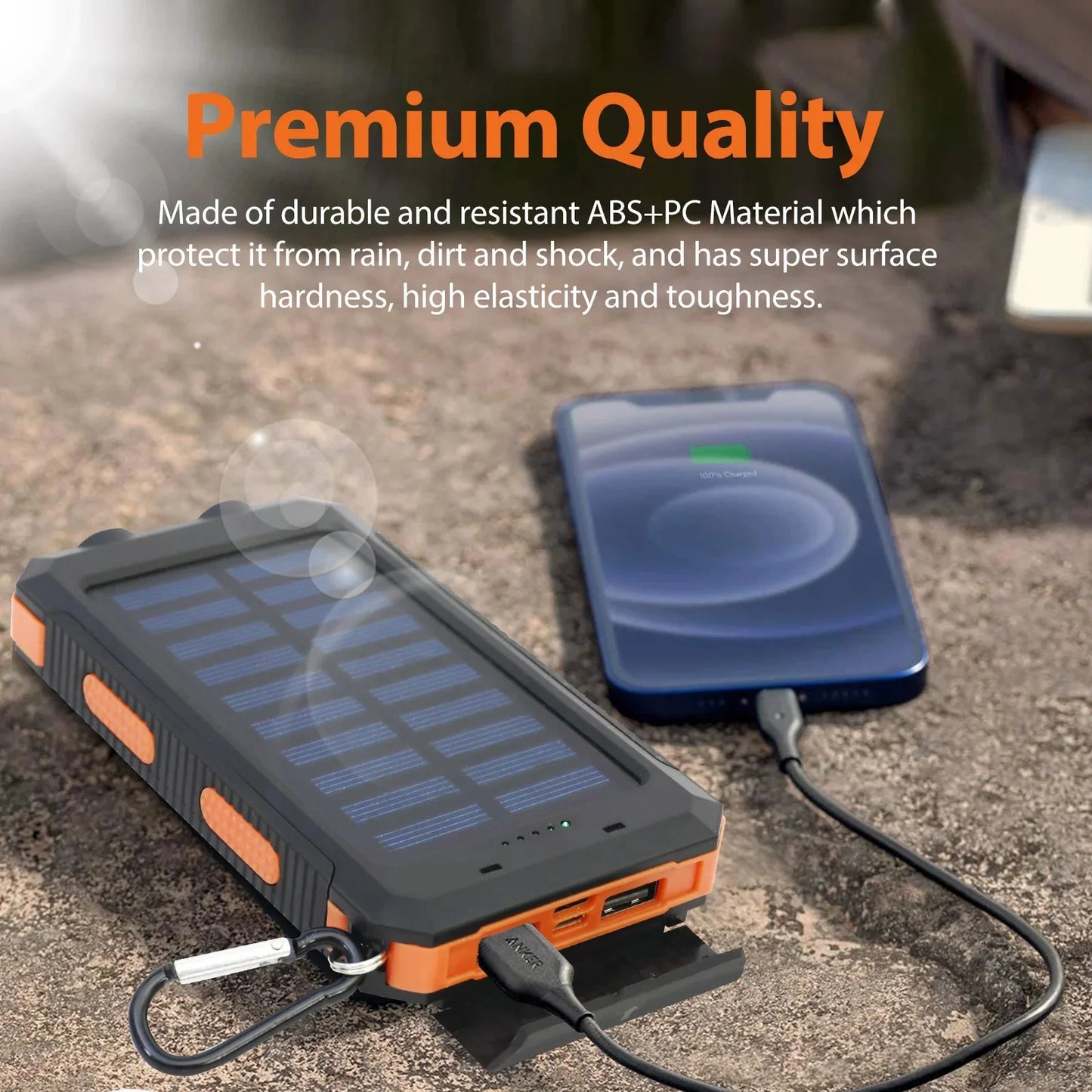 Solar Power Bank 10000mAh Portable Charging Poverbank External Battery Charger Strong Light LDE Light for All Smartphones