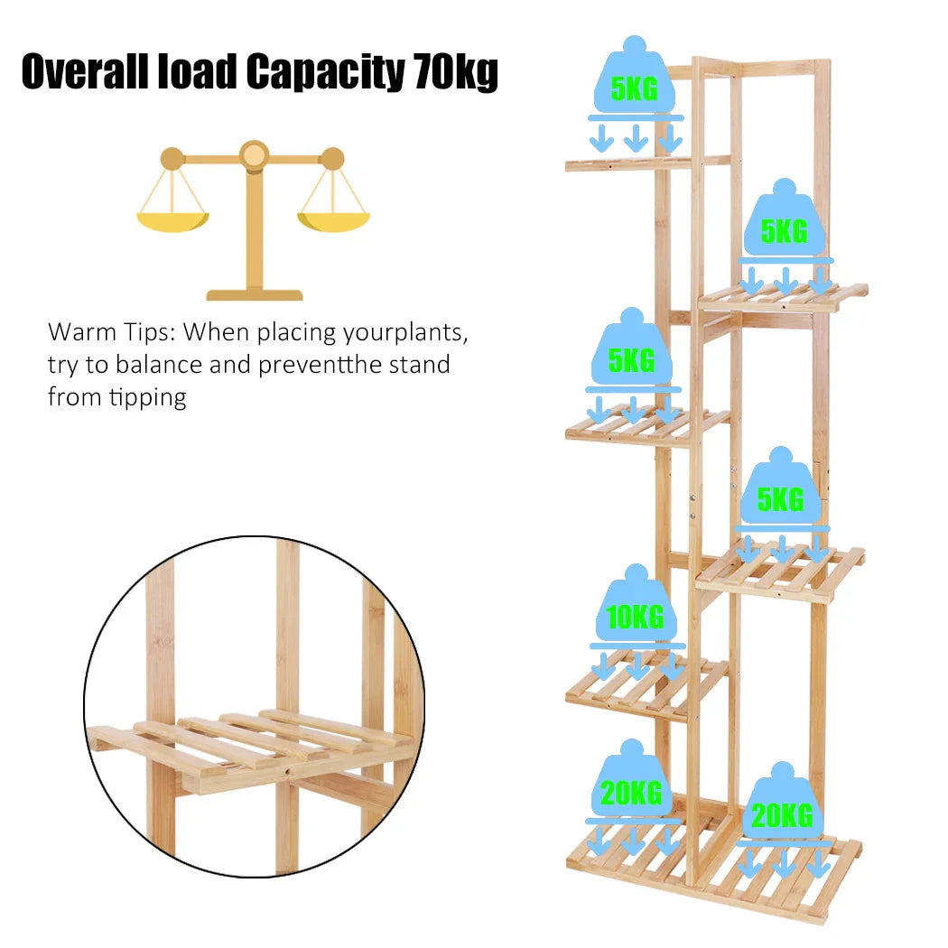Bamboo Corner Tall Plant Stand Rack Multiple Flower Holder Shelf Indoor Outdoor