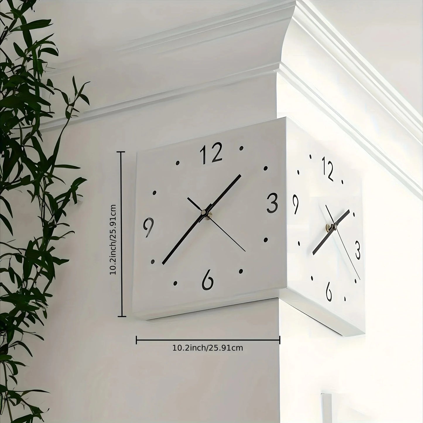 Ivory Corner Wrapping Double Sided Luminous w/ Light Sensor 16" Modern Wall Clock