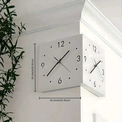 Ivory Corner Wrapping Double Sided Luminous w/ Light Sensor 16" Modern Wall Clock