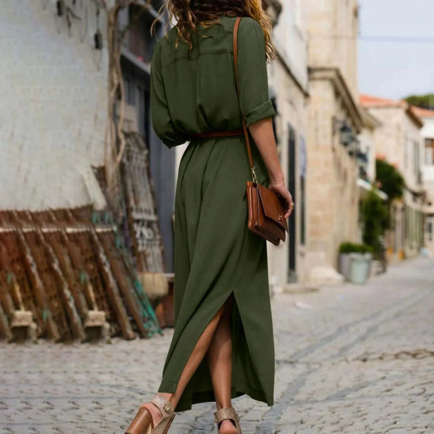 Womens Lace Up Tunic Dresses Summer Streetwear Long Sleeve Shirt Dresses With Belt casual Solid Color Linen Maxi Dress for women