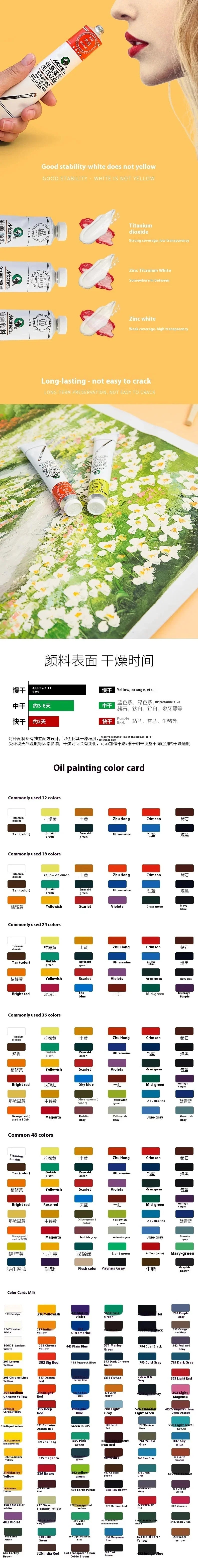 Marie's Oil Paint 170ML Oil Painting Art Creation Pigment Large Oil Paint Paint Single Commonly Used 24 Colors