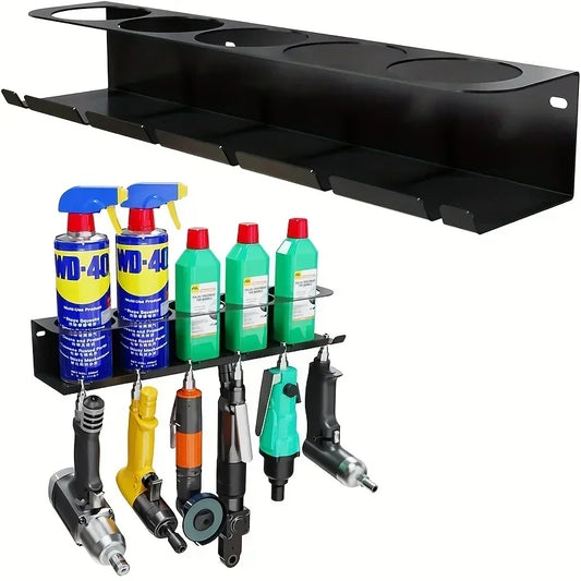 Pneumatic Tool Holder and Aerosol Rack Combo, Wall Mounted Metal Spray Can Bottle Holder Air Tool Organizer Rack for Garages
