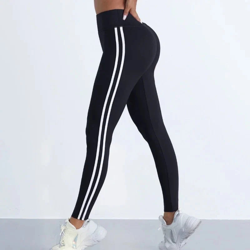 MODX High-Waist Striped Seamless Yoga Leggings - Sculpting & Tummy Control Gym Tights