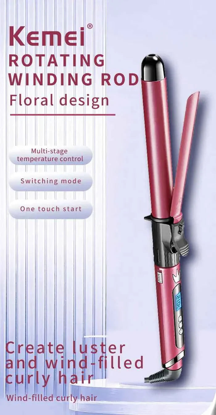 Kemei Professional Hair Curler Hair Curling Iron Wand Ceramic Tourmaline long Barrel Dual Voltage 100-240V Hair Waving Style Too