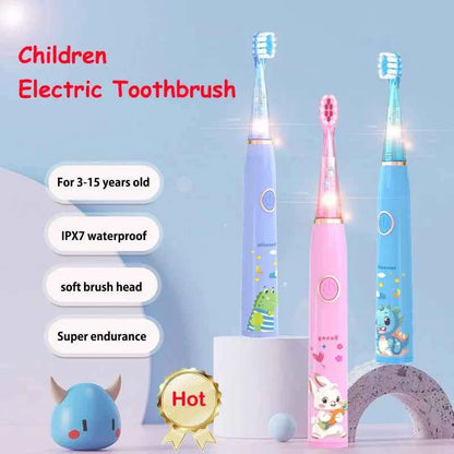 Kids Sonic Electric Toothbrush Child Cartoon with Colorful LED Light IPX7 Waterproof 2 mins Smart Timer Rechargeable Toothbrush