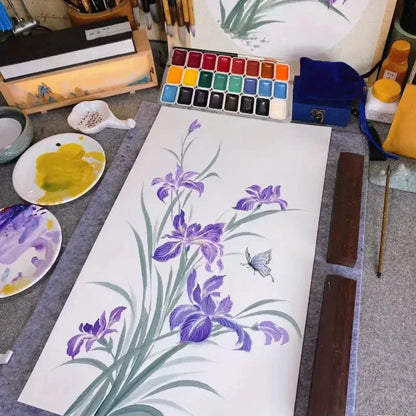 The 24-color traditional Chinese painting pigments for Nail art or beginners in ink wash painting and landscape painting