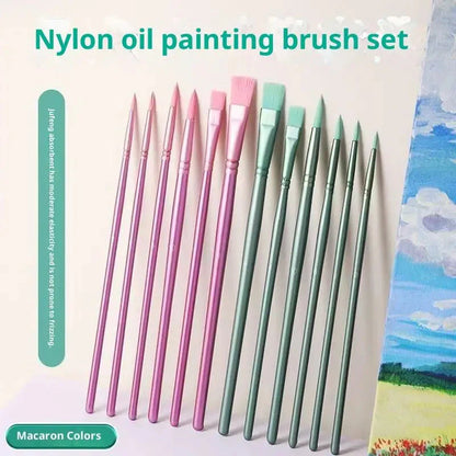 ♥Nylon Bristle Wooden Handle Pointed And Flat Watercolor Paintbrush Set For Art, Acrylic, Gouache, And Oil Painting