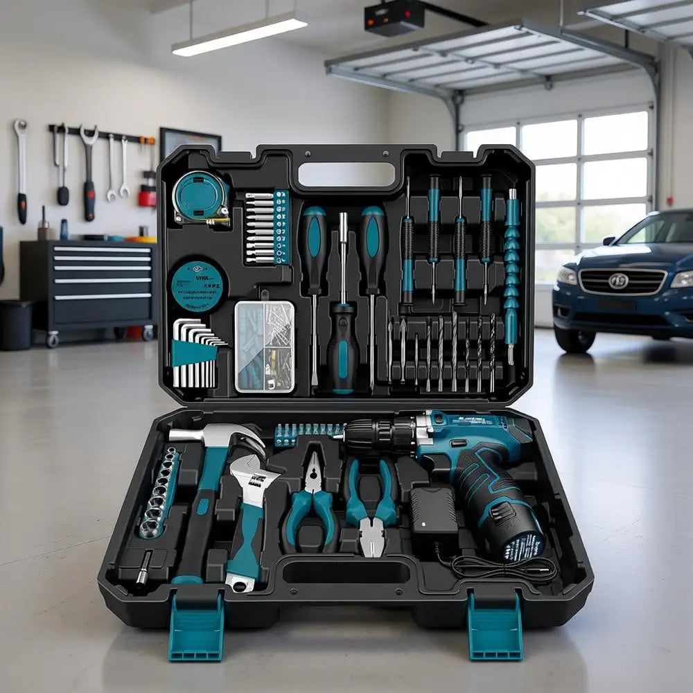Tool Kit 206PCS with Drill - 12V Cordless Power Drill Combo Home Tool Set - Portable Basic General Household Toolbox for Repair