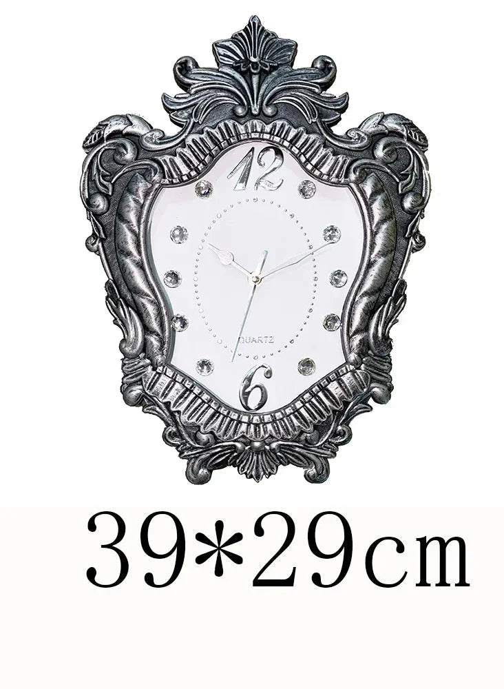 14" Vintage European Court elegance classical Style Wall Clock with Electroplated Black Gold/Silver & Roman Numerals for bedroom