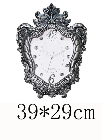 14" Vintage European Court elegance classical Style Wall Clock with Electroplated Black Gold/Silver & Roman Numerals for bedroom